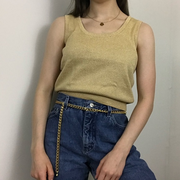 St. John Sweaters - Vintage St John Stretch Knit Gold Sweater Vest
